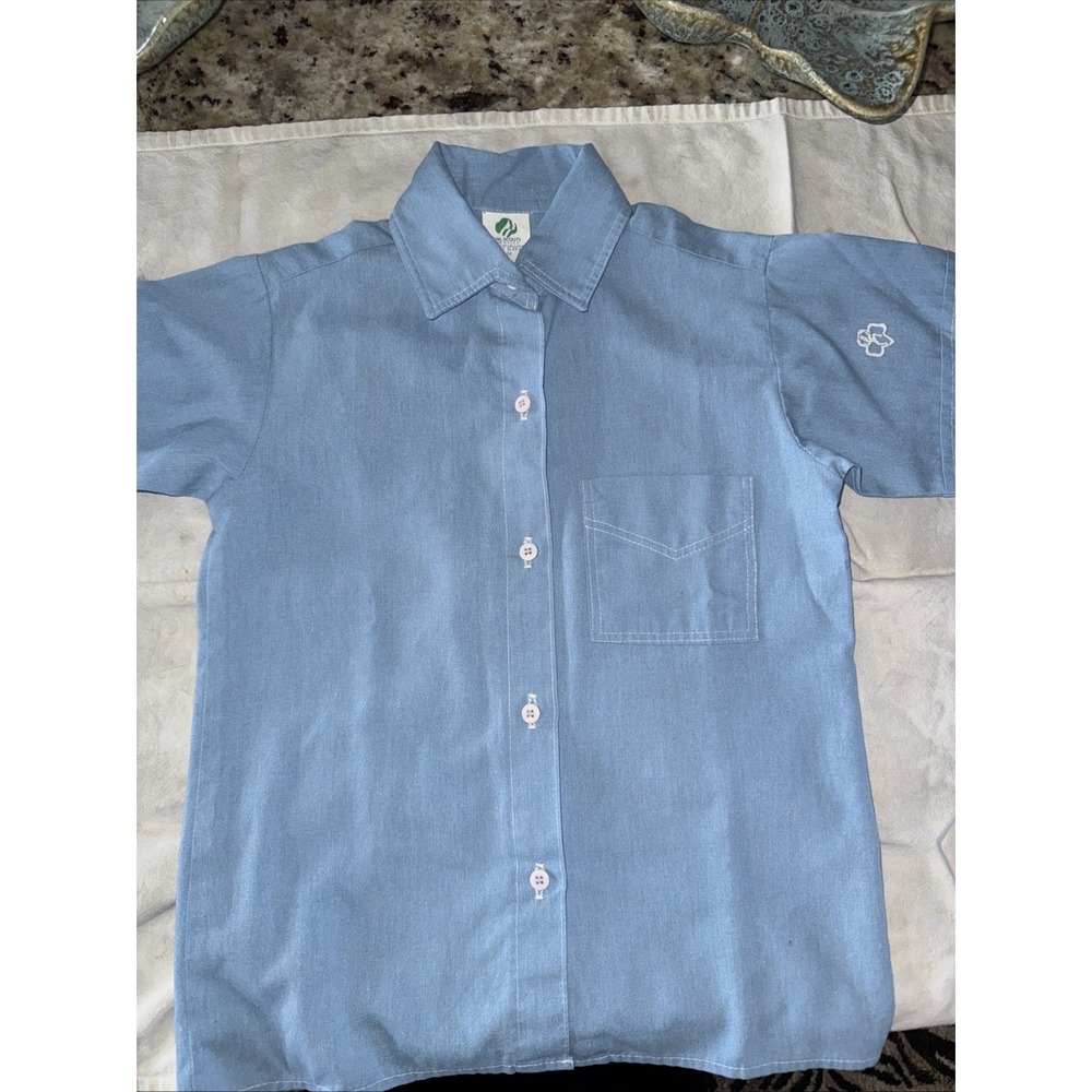 Girl Scouts Brownie Sz 6 Uniform Blue Oxford Vintage‎ Short Sleeve Shirt 5093